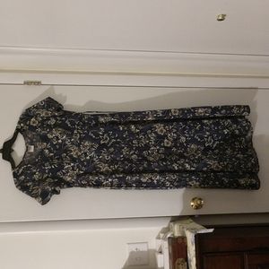 Vintage 1990s Knapp Studio Blue Floral Flowers Short Sleeve Maxi Dress Size 11